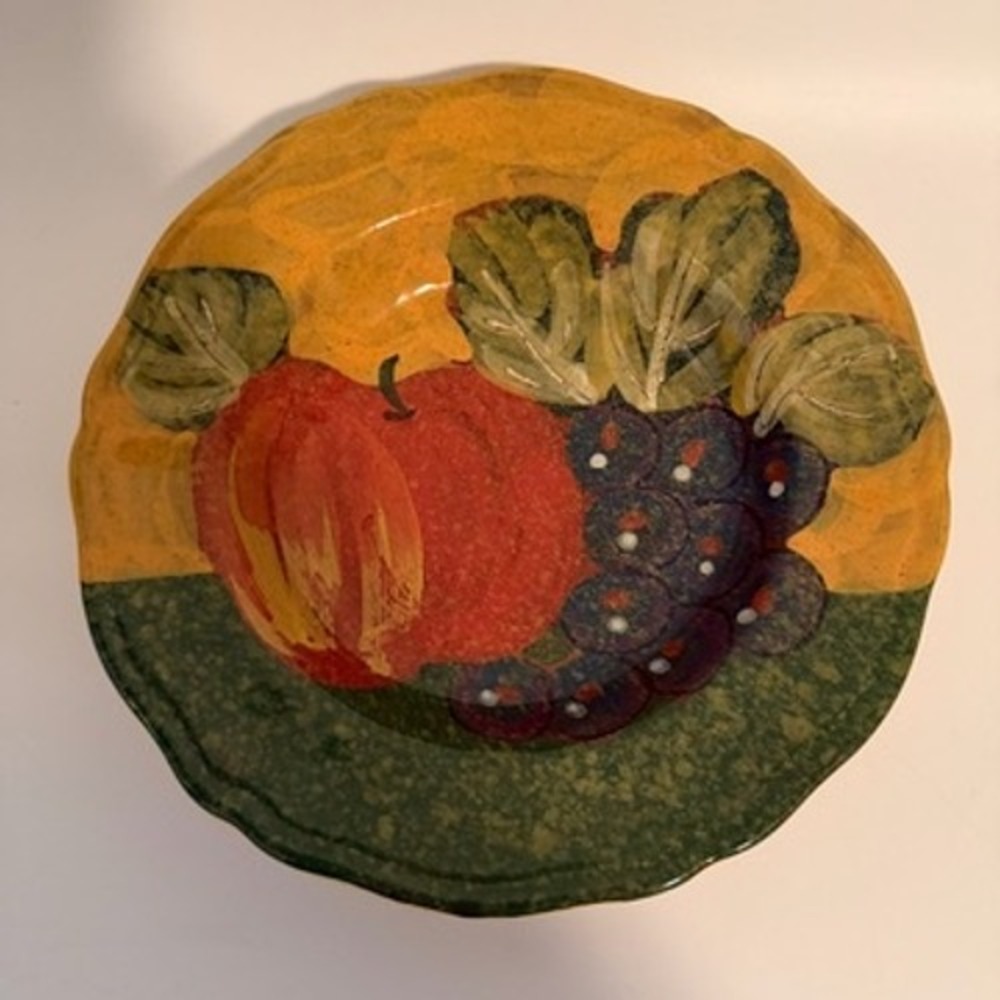 Arte Italica Made in Italy Hand Painted Fruit Apple Grapes Scalloped Bowl 9.5in